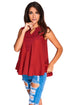 Wine Embroidered Applique V Neck Blouse Top